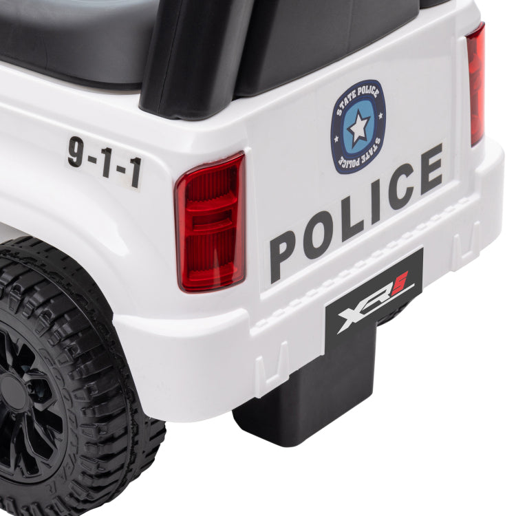 Aosom Kids Push Ride On Car With Working Pa System And Horn, Police Truck Style Foot To Floor Sliding Car For Boys And Girls With Under Seat Storage, For 18 Months To 5 Years Old, White