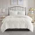 Full Queen 3 Piece Tufted Cotton Chenille Damask Duvet Cover Set