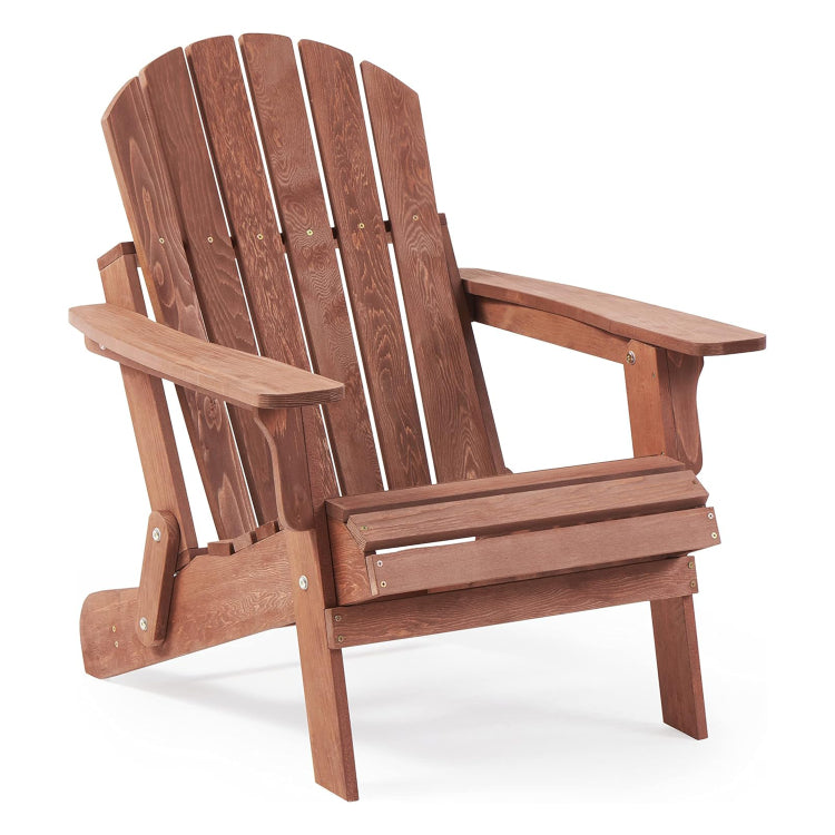 Oversize Wooden Outdoor Folding Adirondack Chair With Pre Assembled Backrest & Seatboard, Wood Patio Chair For Garden Backyard Porch Pool Deck Firepit