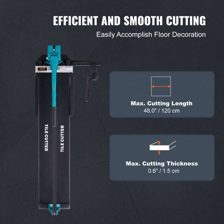 Manual Tile Cutter, 48 Inch, Porcelain Ceramic Tile Cutter With Tungsten Carbide Cutting Wheel, Infrared Positioning, Anti Skid Feet, Durable Rails For Professional Installers Or Beginners