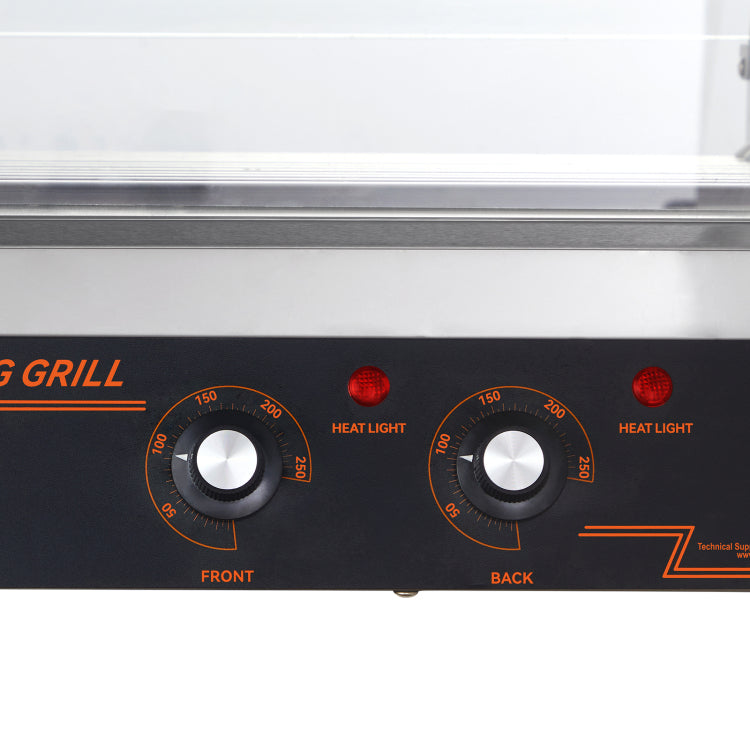 Hot Dog Roller, 11 Rollers 30 Hot Dogs Capacity, 1650W Stainless Sausage Grill Cooker Machine With Dual Temp Control Glass Hood Acrylic Cover Bun Warmer Shelf Removable Drip Tray, Etl Certified