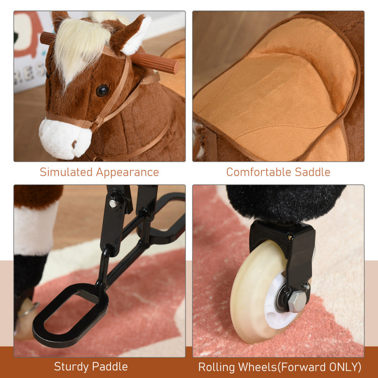Qaba Kids Ride On Walking Horse With Easy Rolling Wheels, Soft Huggable Body, & A Large Size For Kids 5 16 Years