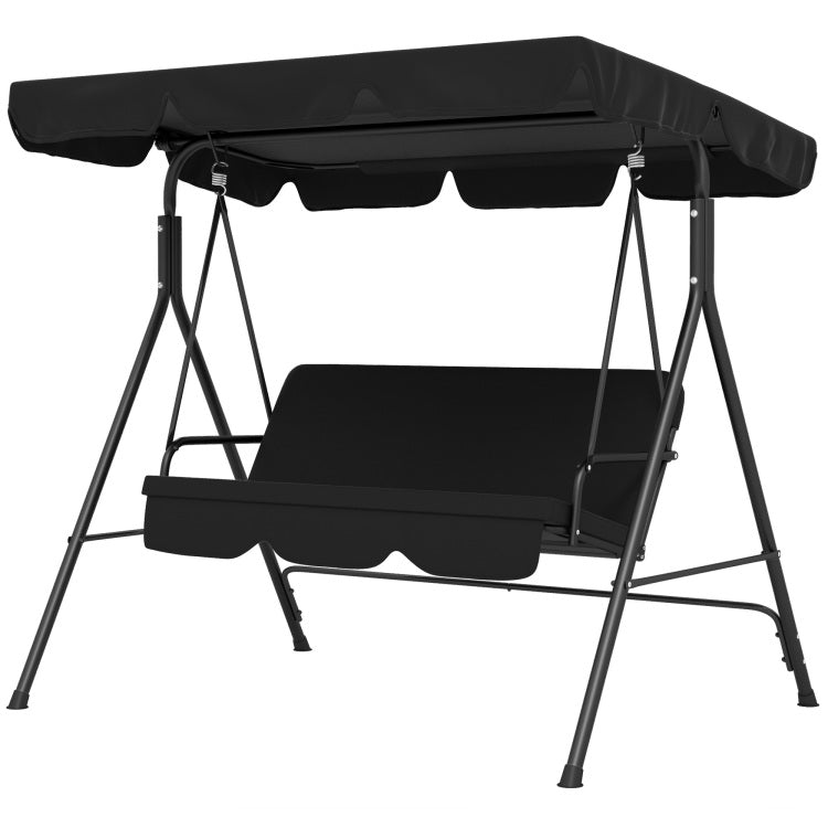 Outsunny 3 Seat Outdoor Patio Swing Chair With Removable Cushion, Steel Frame Stand And Adjustable Tilt Canopy For Patio, Garden, Poolside, Balcony, Backyard, Black 2