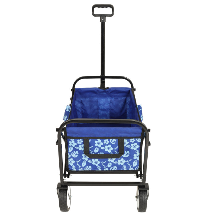 Minimeetall Colorful Collapsible Foldable Wagon Cart With Strapping System, Beach Wagon ,Utility Wagon Grocery Cart Camping Shopping Sports Gardeing Fishing Supports 225Lbs,Blue Flower