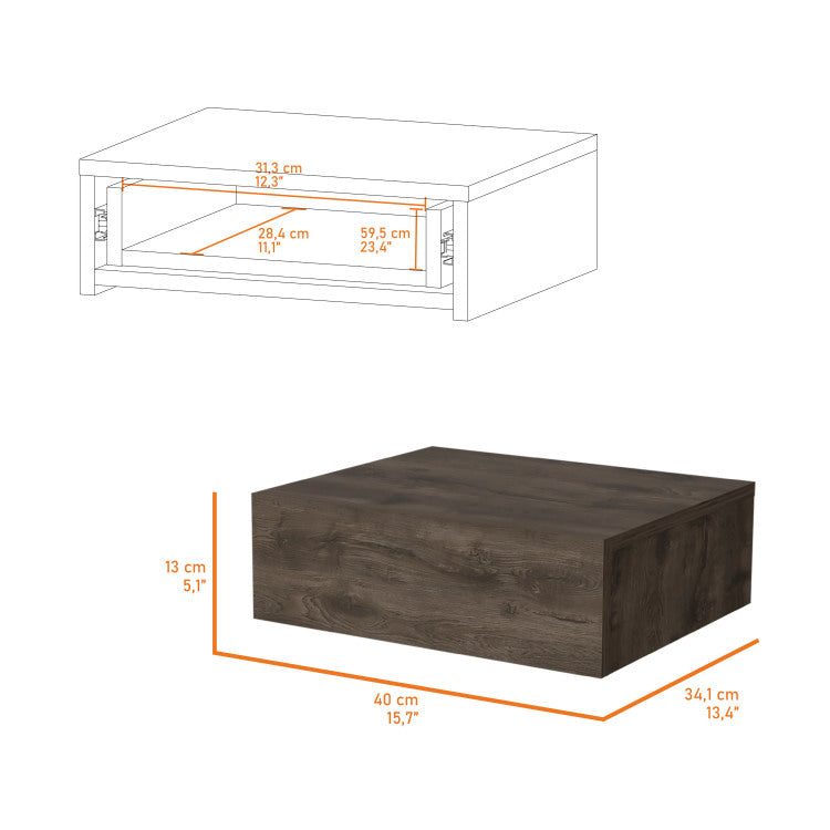 Vienna Floating Nightstand, Sleek Wall Mounted Design With Spacious Drawer Storage
