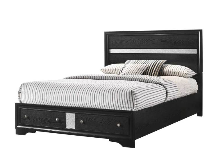 1Pc Queen Platform Bed Storage Drawers Shimmering Silver Accent Black Silver Finish Solid Wood