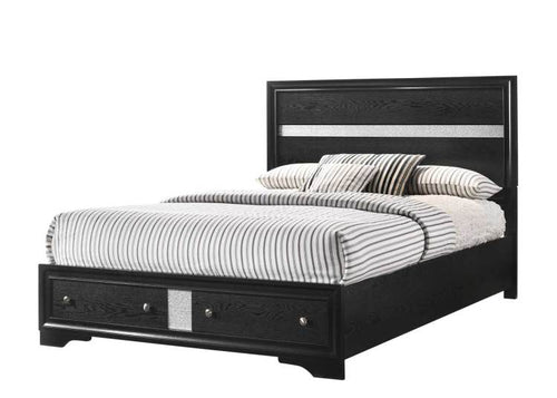 1Pc Queen Platform Bed Storage Drawers Shimmering Silver Accent Black Silver Finish Solid Wood