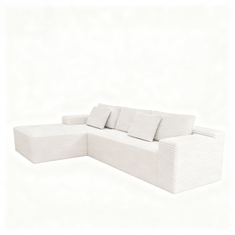 104.3*68.9"Modular Sectional Sofa Seat,Upholstered Compressed Couch For Living Room,Bedroom,Apartment,No Assembly Required,2Pc Free Combination,Plush Corduroy Fabric,White