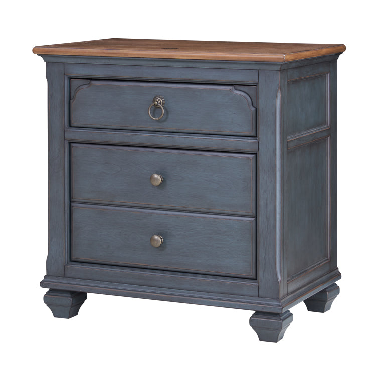 Americana 3 Drawer Nightstand, No Assembly Required, Corduroy Blue Finish