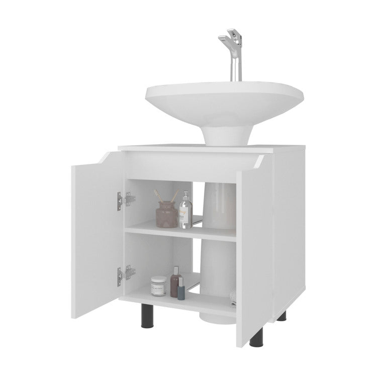 Londres Bathroom Vanity Cabinet For Pedestal Sink Freestanding Storage Unit With Double Doors, Internal Shelves, And Open Back Design For Small Spaces,White
