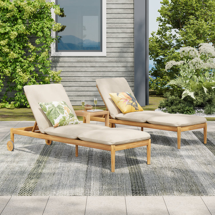 Riviera Outdoor Chaise Lounge With Wheels, Acacia Wood Frame Set Of 2
