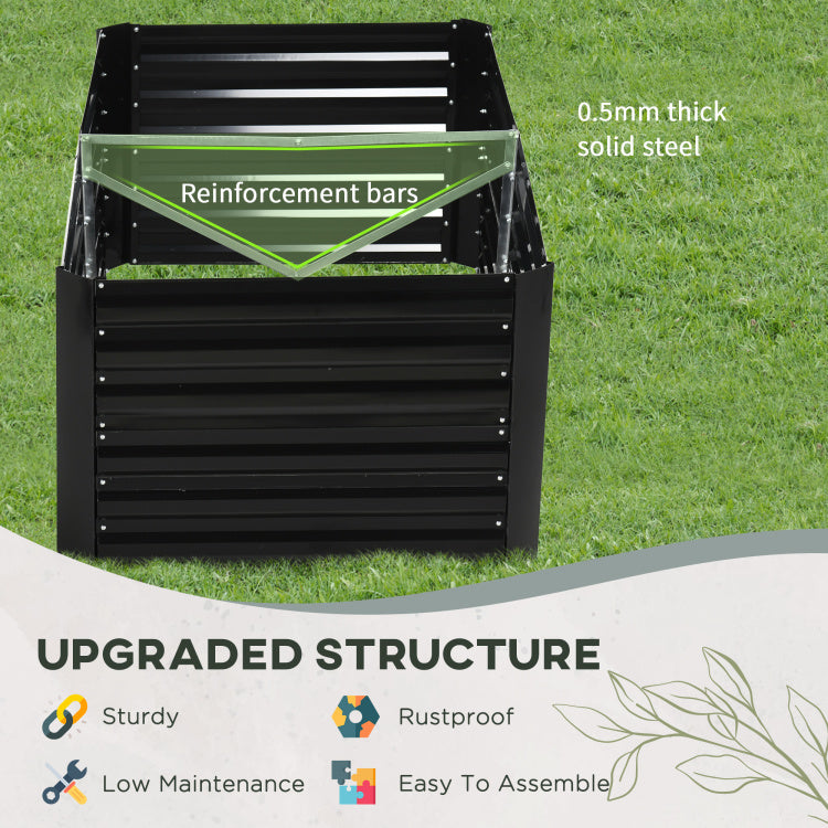 Outsunny Galvanized Raised Garden Bed Kit With Reinforcing Bars, Large And Tall Metal Planter Box For Vegetables, Flowers And Herbs, 6' X 3' X 2', Black