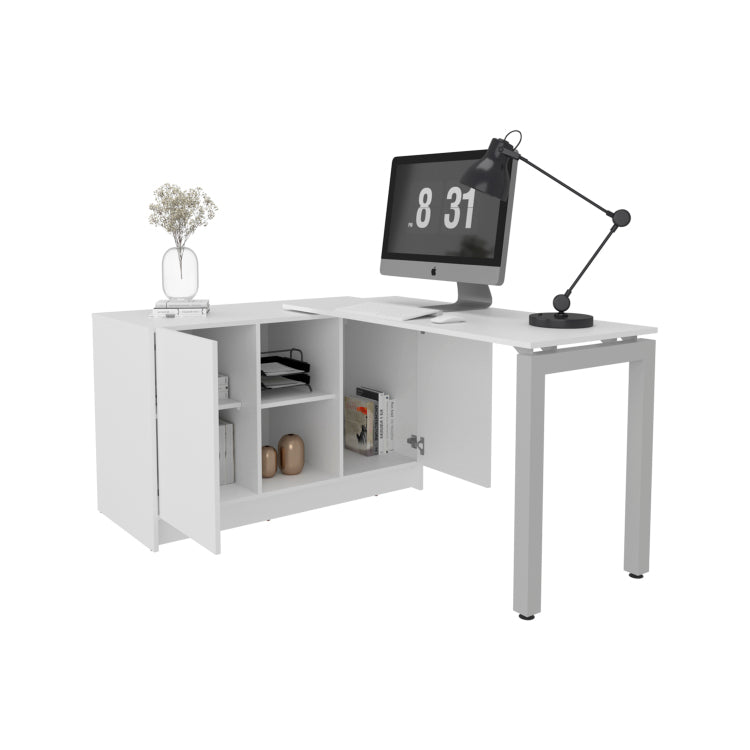 Alfie Rotable Desk 72 Inch Wide Or Compact, Adjustable Workstation In Two Directions With Storage Compartments, For Home Office Or Studio, White