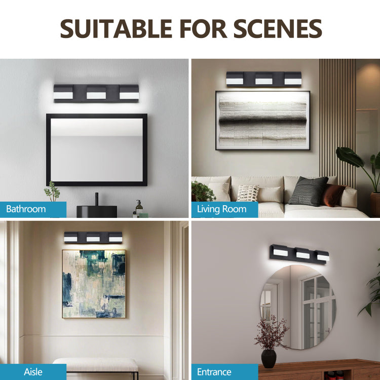 Led Contemporary Vanity Lights Fixture Bathroom Wall Light Over Mirror Matt Black 3 Lights Dimmable