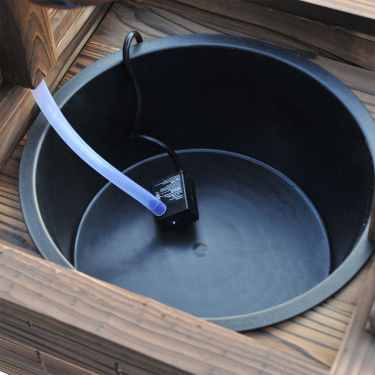 Outsunny Outdoor Wooden Wishing Well Fountain With Adjustable Water Flow Rate, Outdoor Rustic Waterfall Fountain With Electric Pump, Water Bucket, For Backyard Patio Garden Lawn, Carbonized Finish