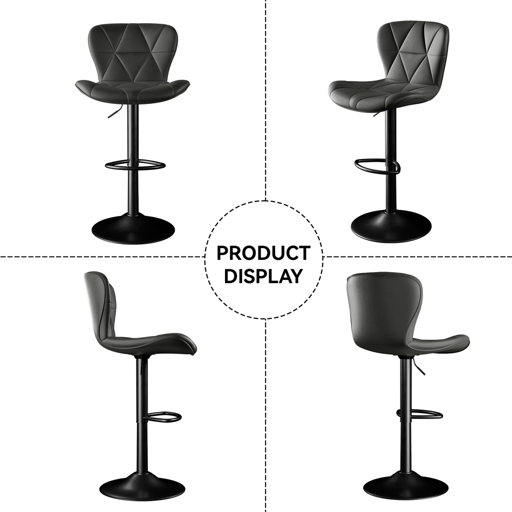 Modern Bar Stools Set Of 2, Adjustable Faux Leather Upholstered Swivel Bar Stools, Counter Height Bar Chairs With Back For Kitchen Island, Black