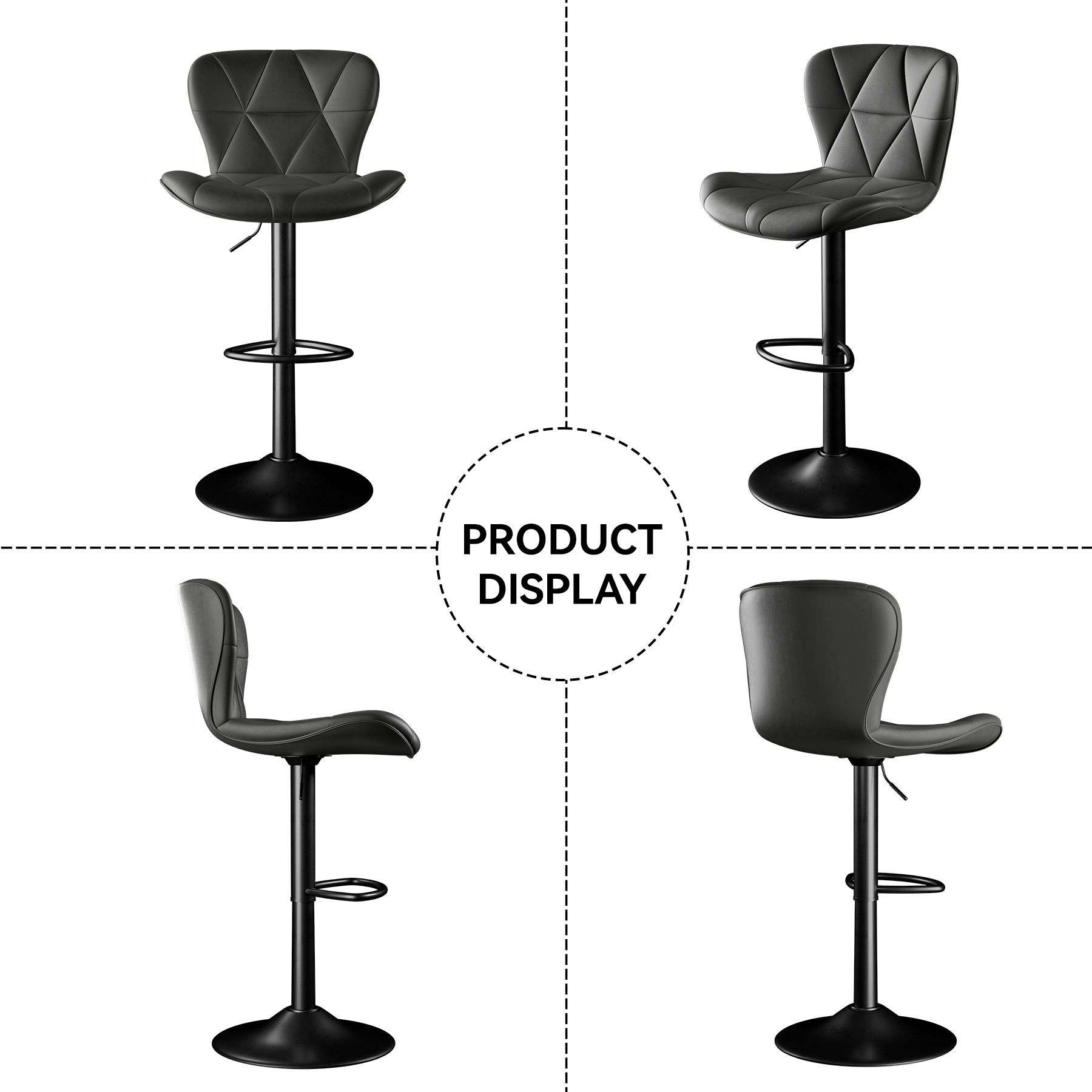 Modern Bar Stools Set Of 2, Adjustable Faux Leather Upholstered Swivel Bar Stools, Counter Height Bar Chairs With Back For Kitchen Island, Black