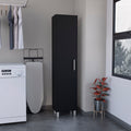 Storage Cabinet 71"H With 5 Tier Shelf, 3 Broom Hangers And Metal Hardware, Black