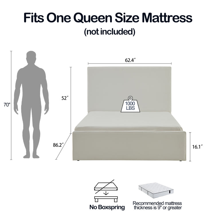 Lucas Tall Headboard Upholstered Bed 52" High Headboard Elegant Simplicity No Box Spring Needed Easy Assembly Queen Coconut Micro Suede