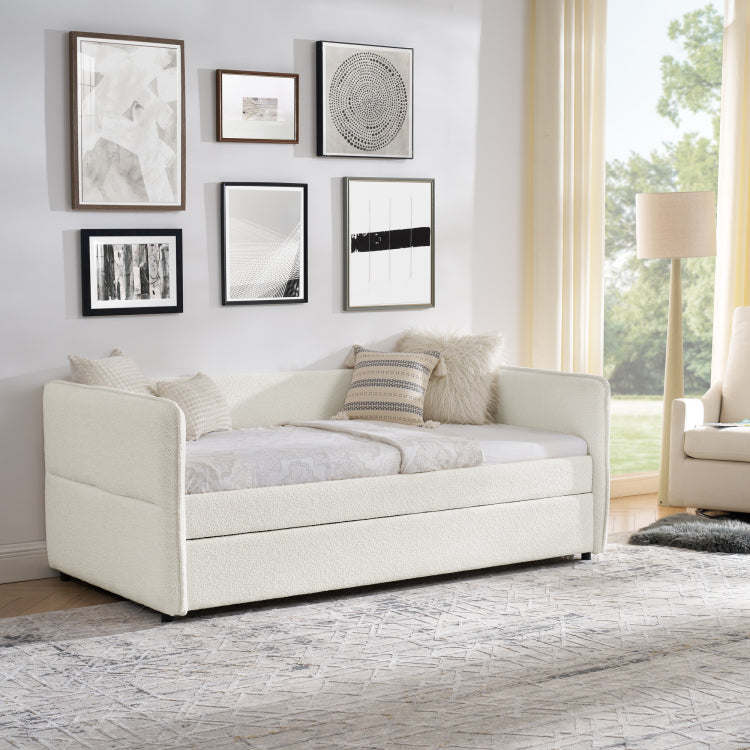 Daybed With Trundle Upholstered Tufted Sofa Bed, Twin Size, Boucle Fabric, Beige 83"X43"X29.5"