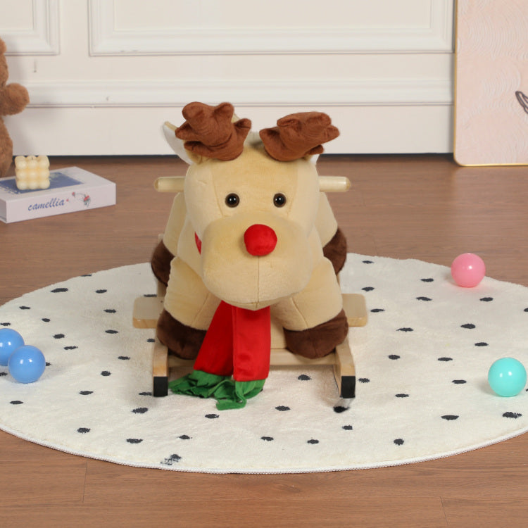 Kids Ride On Rocking Horse Toy With Jingle Bells,Moose Rocking Toy With Hand Puppets And Safety Belt For Children 1 3 Years,Soft Plush Fabric,Apricot,Cpc Certified