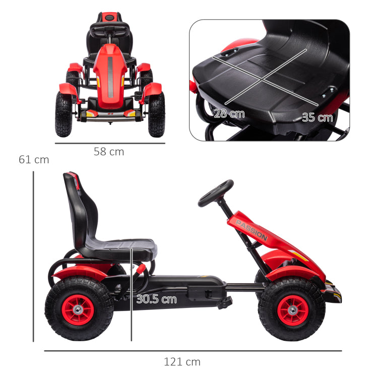Aosom Kids Pedal Go Kart, Outdoor Ride On Toys With Adjustable Seat, Sharp Handling, Handbrake, 4 Non Slip Rubber Wheels For Boys & Girls Aged 5 12 Years Old, Red