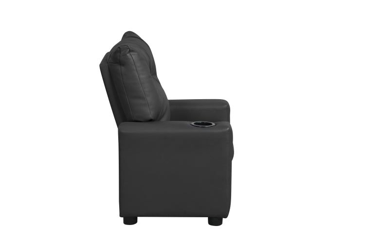 Perline 23"W Black Pu Leather Kids Recliner Chair With Cupholder