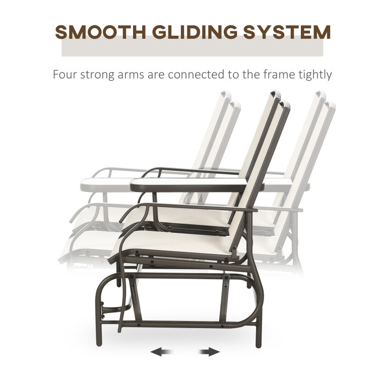 Outsunny Outdoor Glider Bench With Center Table, Metal Frame Patio Loveseat With Mesh Fabric And Armrests For Backyard Garden Porch, Beige