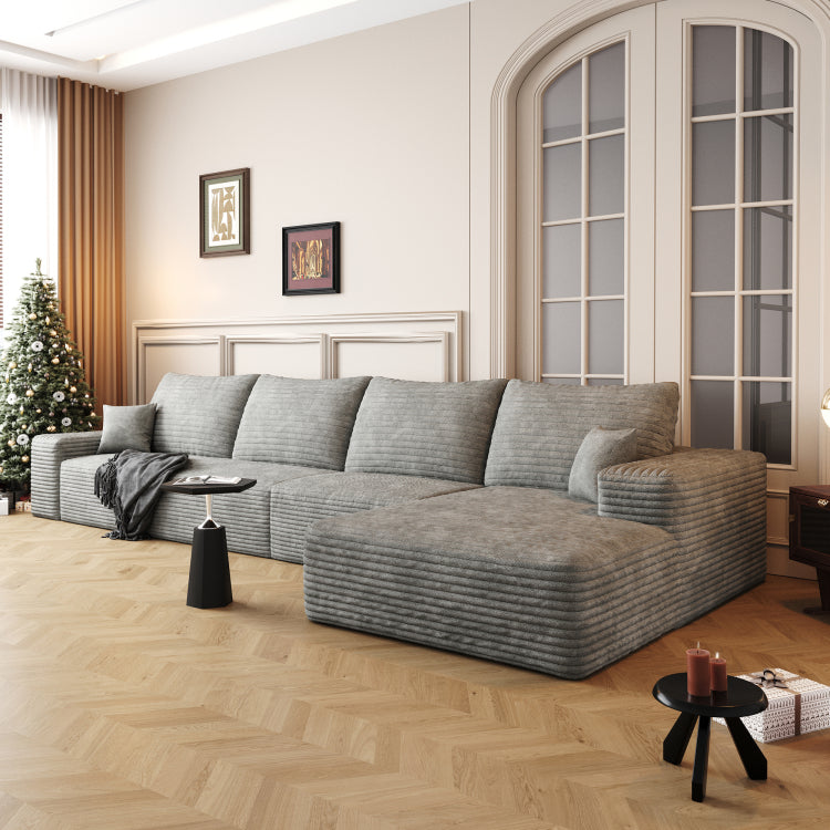 135" Cloud Sectional Couch With L Shape Chaise,Modern Modular Sofa With Deep Seat, Upholstered Couches For Living Room Bedroom,No Assembly Required,Grey Plush Corduroy Fabric