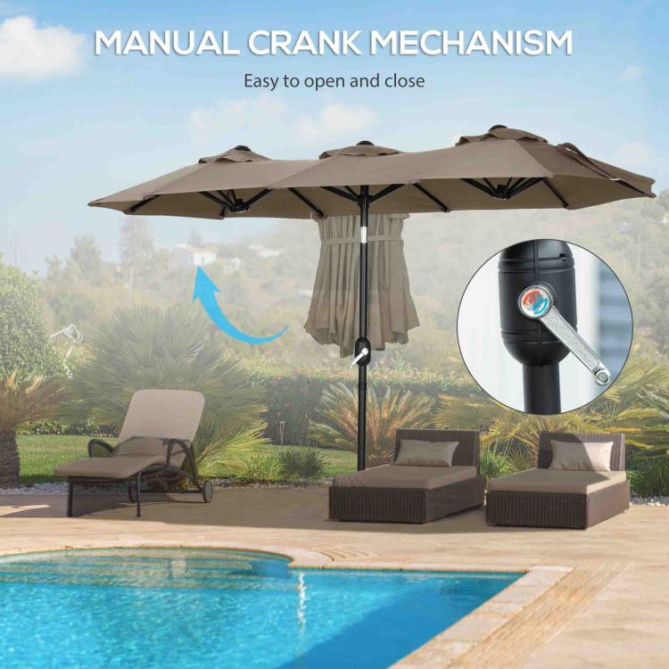 Outsunny Double Sided Patio Umbrella 9.5' Large Outdoor Market Umbrella With Push Button Tilt And Crank, 3 Air Vents And 12 Ribs, For Garden, Deck, Pool, Gray