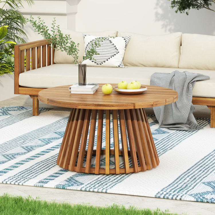 Acacia Wood Patio Furniture Set,Outdoor 3 Seater Daybed With Water Resistant Thick Cushions And Round Coffee Table, Light Gray Cushion