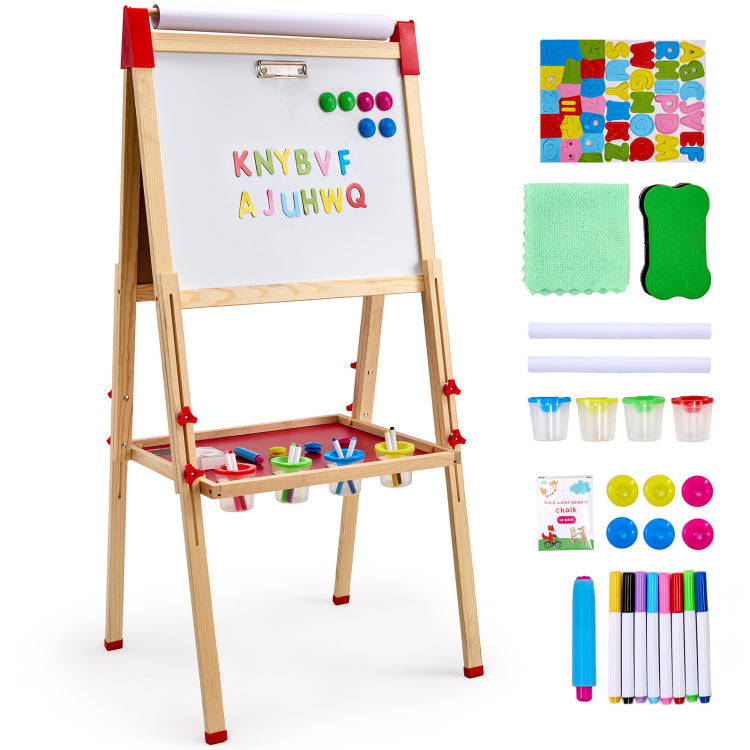 3 In 1 Kids Art Easel Double Sided Wooden Magnetic Whiteboard Chalkboard
