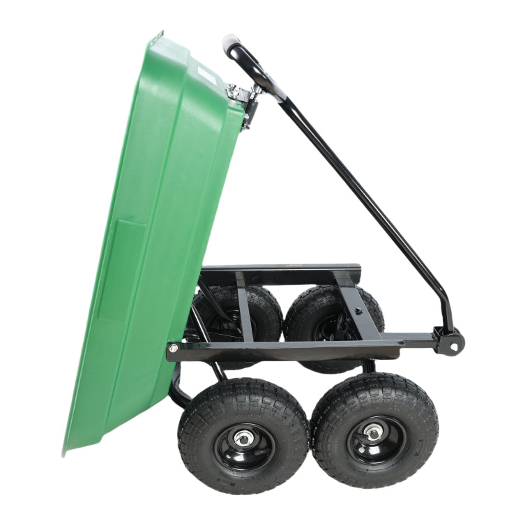 Folding Car Poly Garden Dump Truck With Steel Frame, 10 Inches. Pneumatic Tire, 300 Lb Capacity Body 55L Green