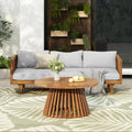 Acacia Wood Patio Furniture Set,Outdoor 3 Seater Daybed With Water Resistant Thick Cushions And Round Coffee Table, Light Gray Cushion