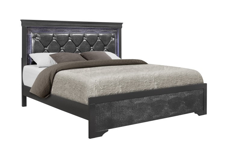 Shaker Grey Queen Bed With Led