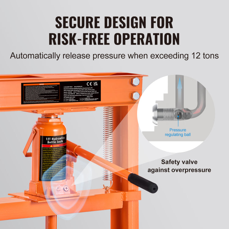 Hydraulic Shop Press, 12 Ton H Frame Hydraulic Garage Shop Floor Press, Adjustable Shop Press With Press Plates, Heavy Duty Hydraulic Press For Garage, Shop, Workshop