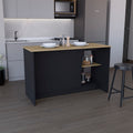 Kitchen Island With Large Countertop, Open Storage Shelves And Double Door Cabinet, Black Macadamia