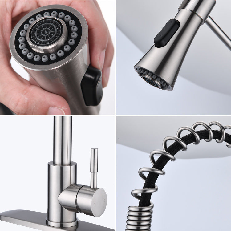 Brushed Nickel Single Handle Commercial Modern Spring High Arc Kitchen Faucet Water Filter System Bends As You Want