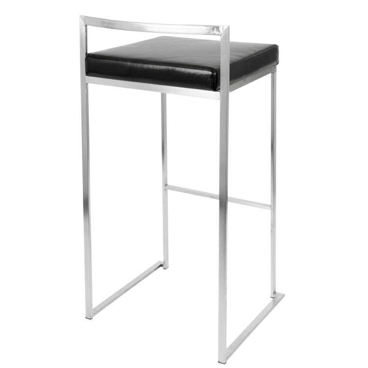 Contemporary Stackable Barstool With Black Faux Leather Set Of 2
