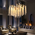 24 Inch Modern Golden Pendant Light With Cascading Crystal Strands, Ideal For Living Room, Dining Room And Foyer, High End Decorative Lighting Fixture Bulb Not Included