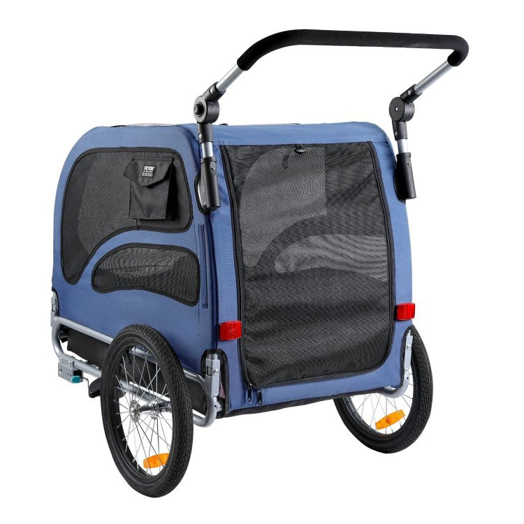 Dog Bike Trailer, Supports Up To 100 Lbs, 2 In 1 Pet Stroller Cart Bicycle Carrier, Easy Folding Cart Frame With Quick Release Wheels, Universal Bicycle Coupler, Reflectors, Flag, Blue Black