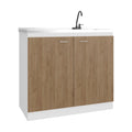 Napoles Utility Sink With Faucet Inclued And Integrated Stainless Steel Counter Top, Freestanding Cabinet With Two Doors, Metal Handles And Two Interior Shelves, Natural White