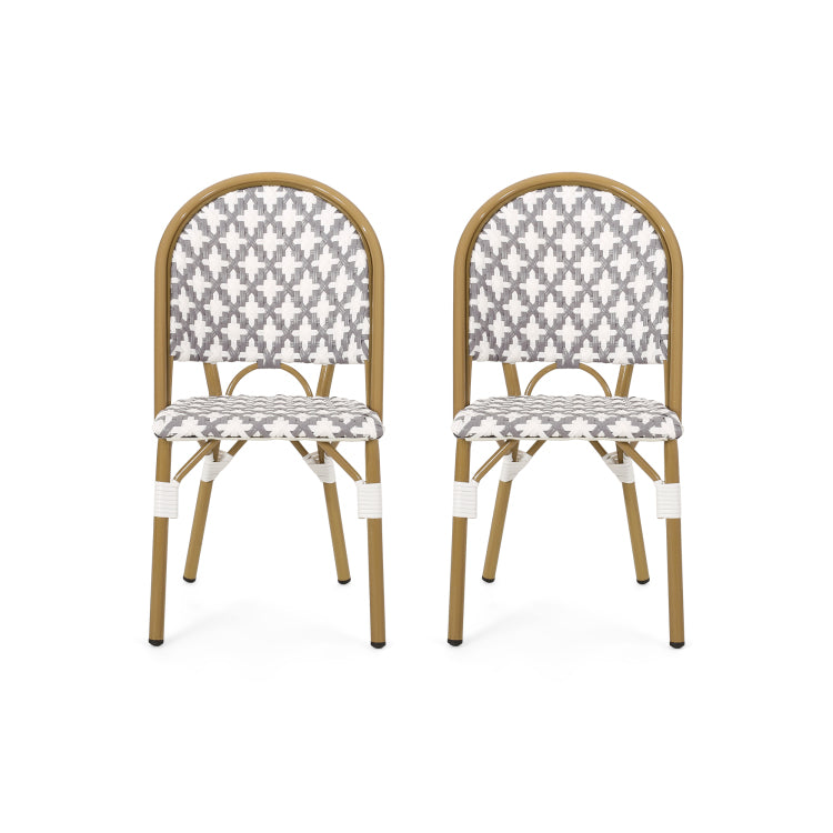 Outdoor PE Rattan and Aluminum French Bistro Chairs, no - white+gray - rust resistant frame - garden &