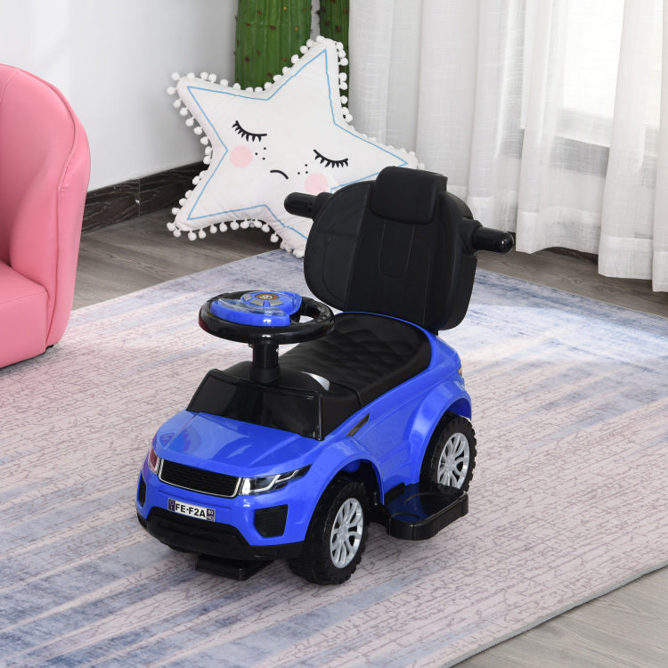 Aosom 2 In 1 Push Cars For Toddlers Kid Ride On Push Car Stroller Sliding Car With Horn Music Light Function Secure Bar Ride On Toy For Boy Girl 1 3 Years Old Blue