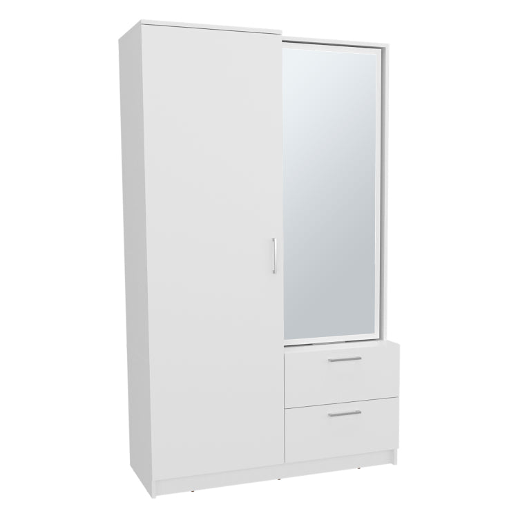 Seville 71" High Mirror Armoire, One Door Cabinet, Two Drawers , Hanging Rod, Rotating Mirror And Shoe Rack, Two Shelves White