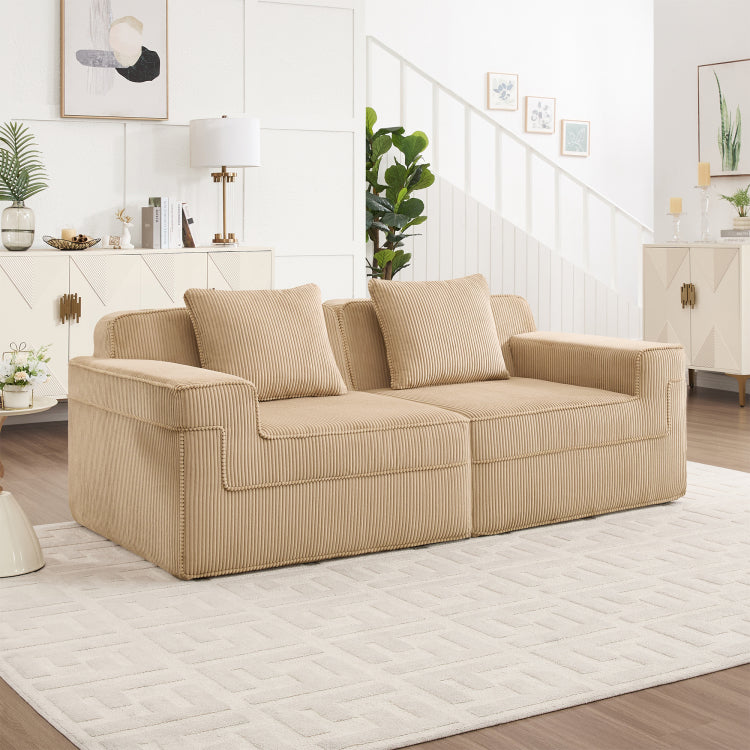 Modular 2 Seat Loveseat Boneless Sofa, Cloud Sectional Couch With Deep Seat, Modern Modular 2 Seat Sofa Couch With Throw Pillows Corduroy Fabric Camel
