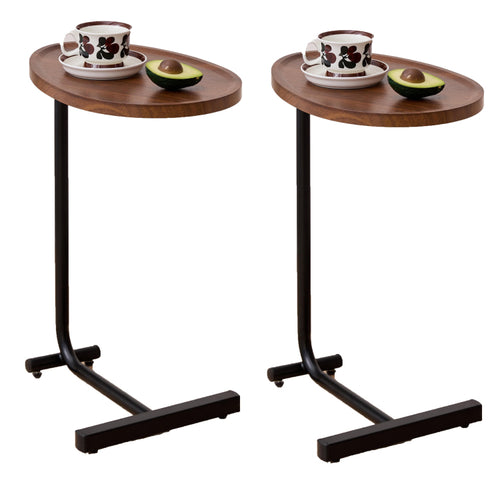2 Pieces Brown C Shaped Side Table, Small Sofa Table For Small Spaces, Living Room, Bedroom