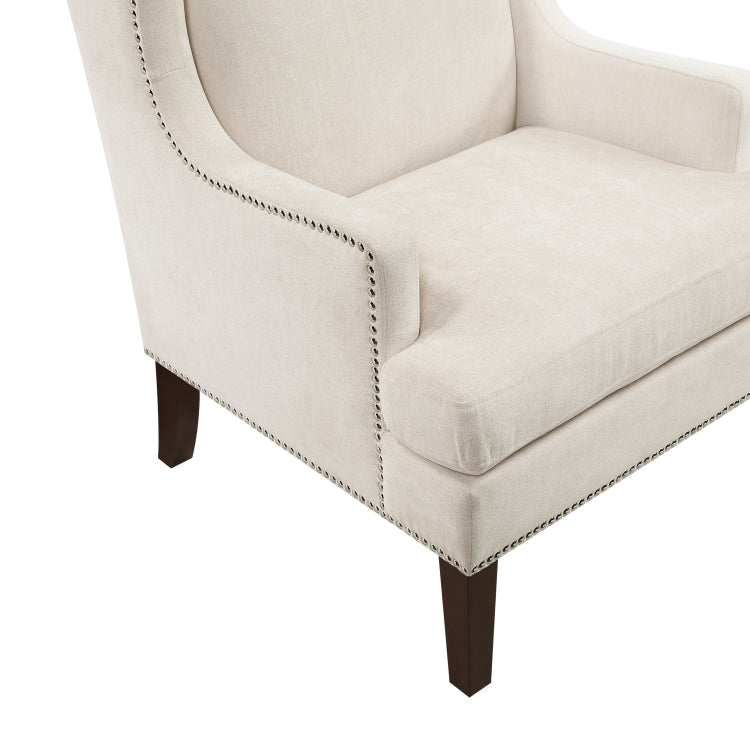 1Pc Accent Chair Foam Cushion Seat Beige Fabric Upholstery Nailhead Trim Living Room Furniture