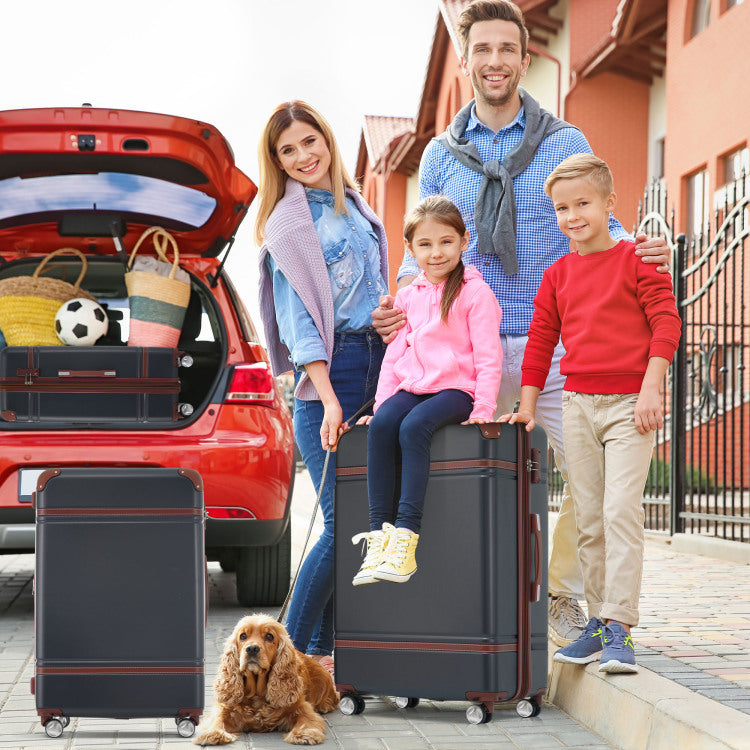 Hardshell Luggage Sets 3 Pieces 20" 24" Luggages And Cosmetic Case Spinner Suitcase With Tsa Lock Lightweight,Black