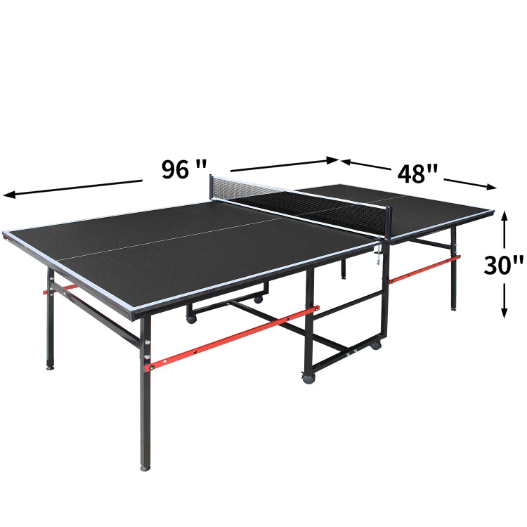 8Ft Black Mid Size Table Tennis Table Foldable & Portable Ping Pong Table Set For Indoor Games With Net, 2 Table Tennis Paddles And 3 Balls